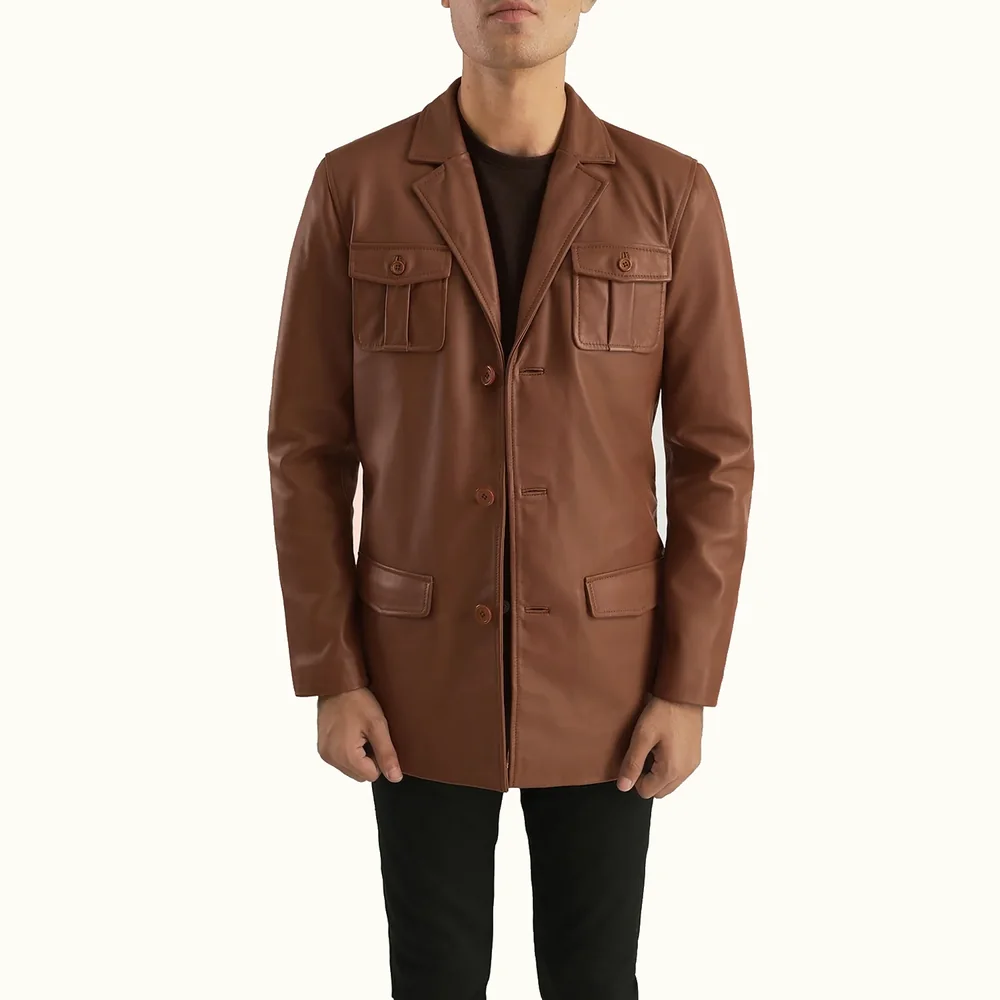Dorian brauner Lederblazer Herren Vorderansicht