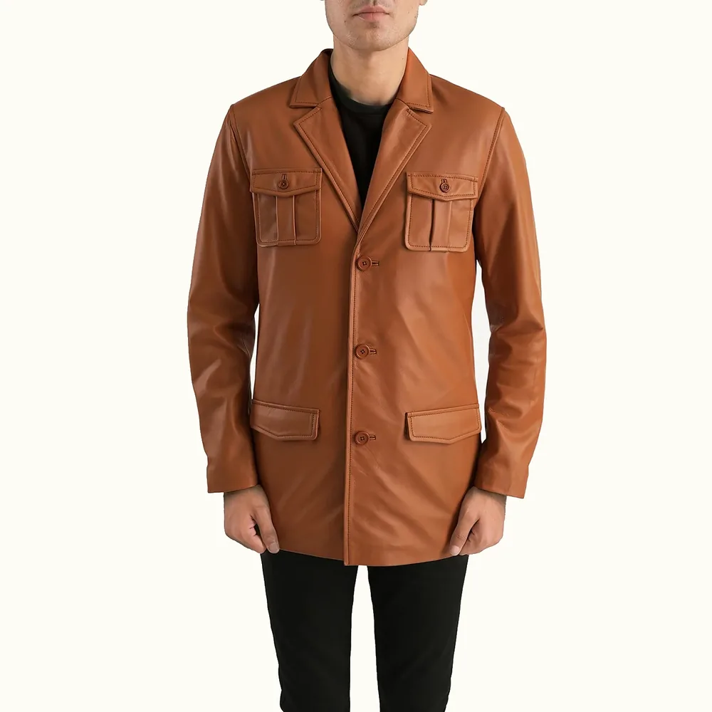 Dorian hellbrauner Lederblazer Herren Vorderansicht