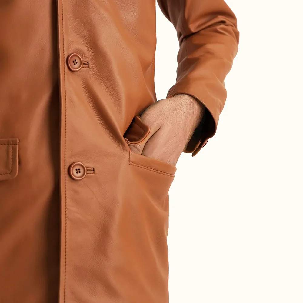 Dorian hellbrauner Lederblazer Herren Detailansicht Fronttasche