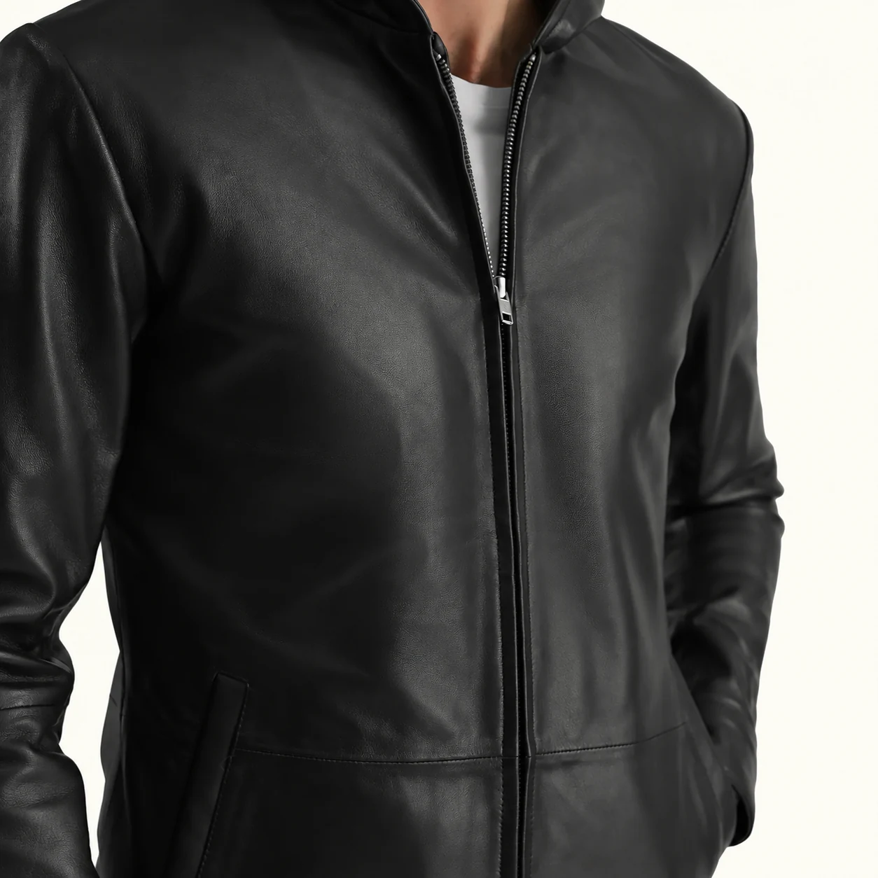 Kellan Mattschwarze Lederjacke mit Kapuze für Herren – Bild 3