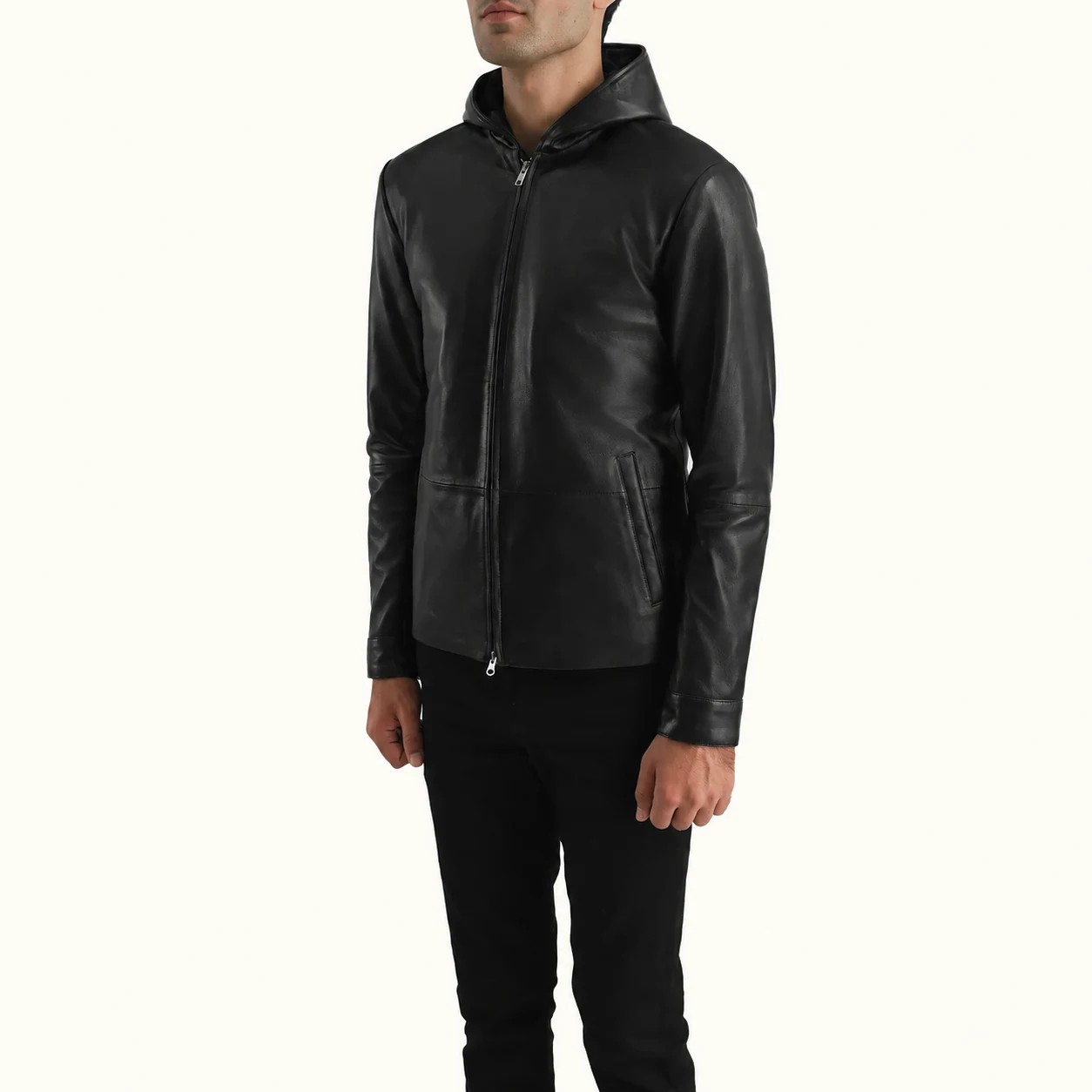 Kellan Mattschwarze Lederjacke mit Kapuze für Herren – Bild 4