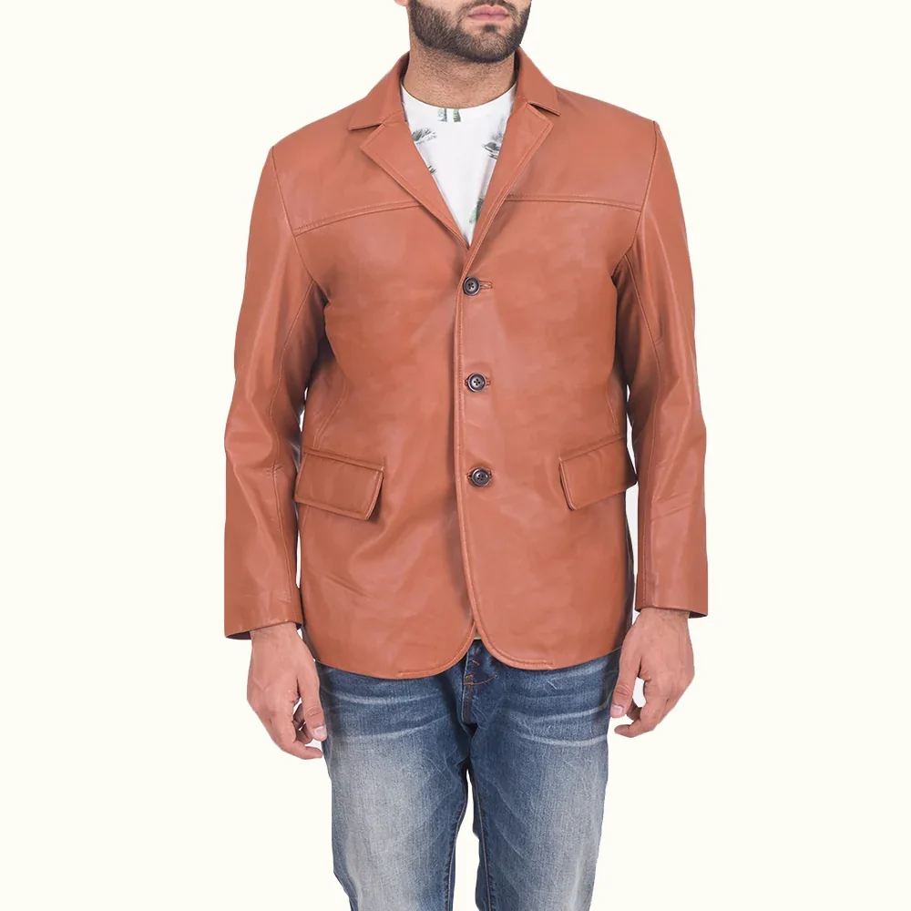 Lennox hellbrauner Lederblazer Herren Vorderansicht