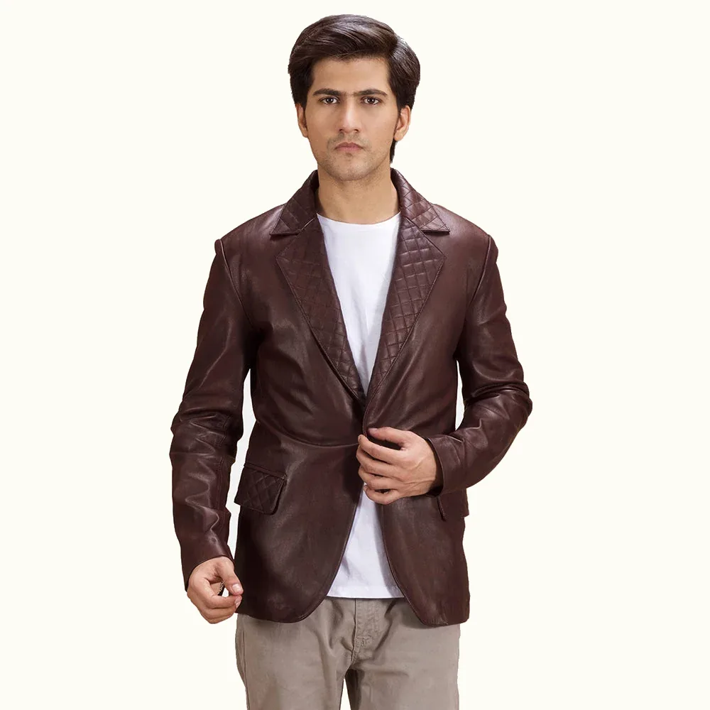 Ravel Bordeaux Lederblazer Herren Vorderansicht
