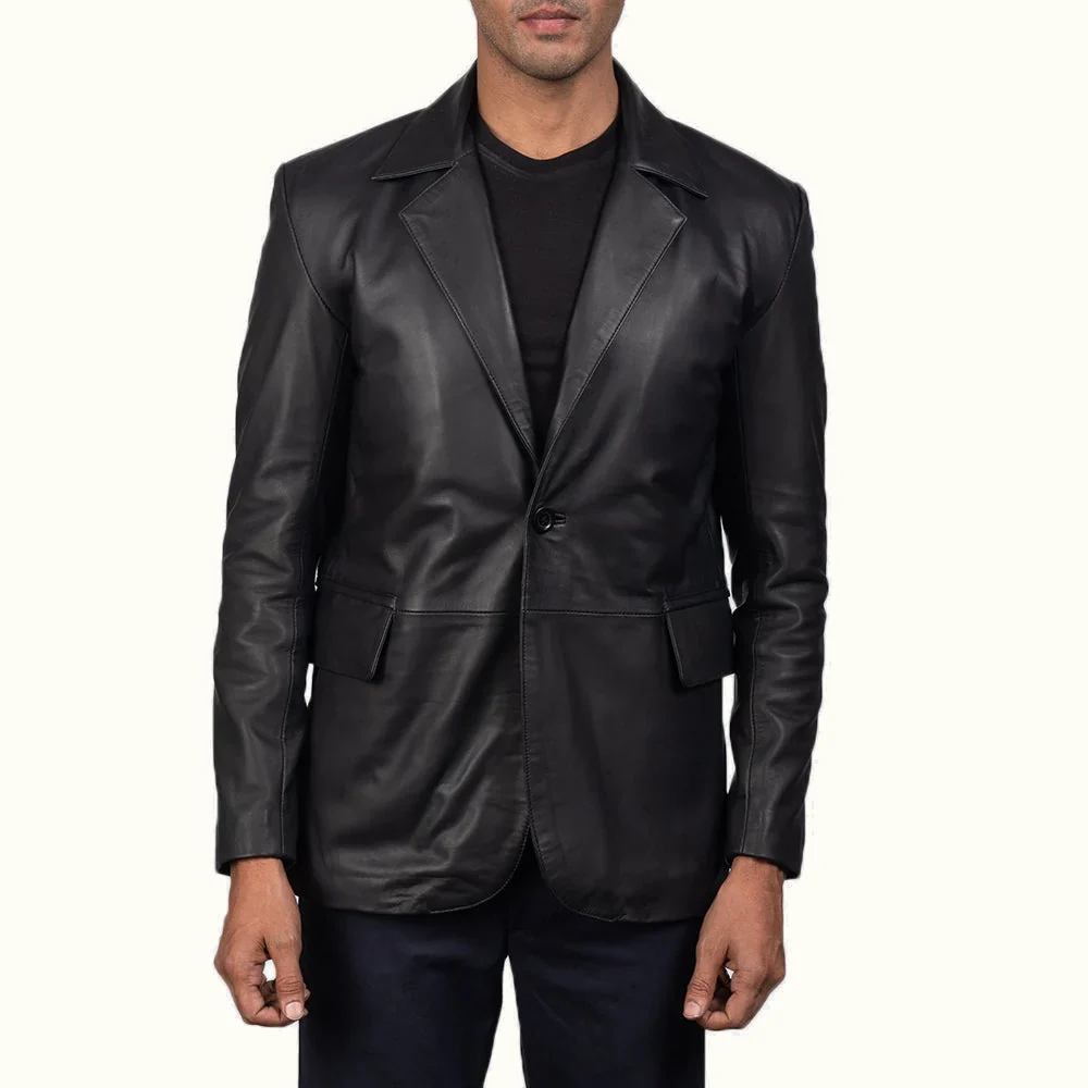 Schwarzer Lederblazer Herren Vorderansicht