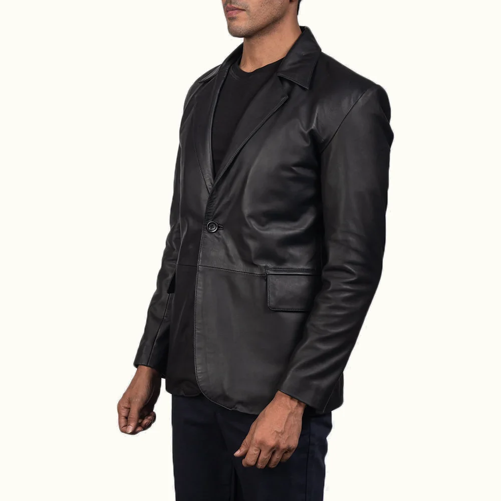 Schwarzer Lederblazer Herren Seitenansicht