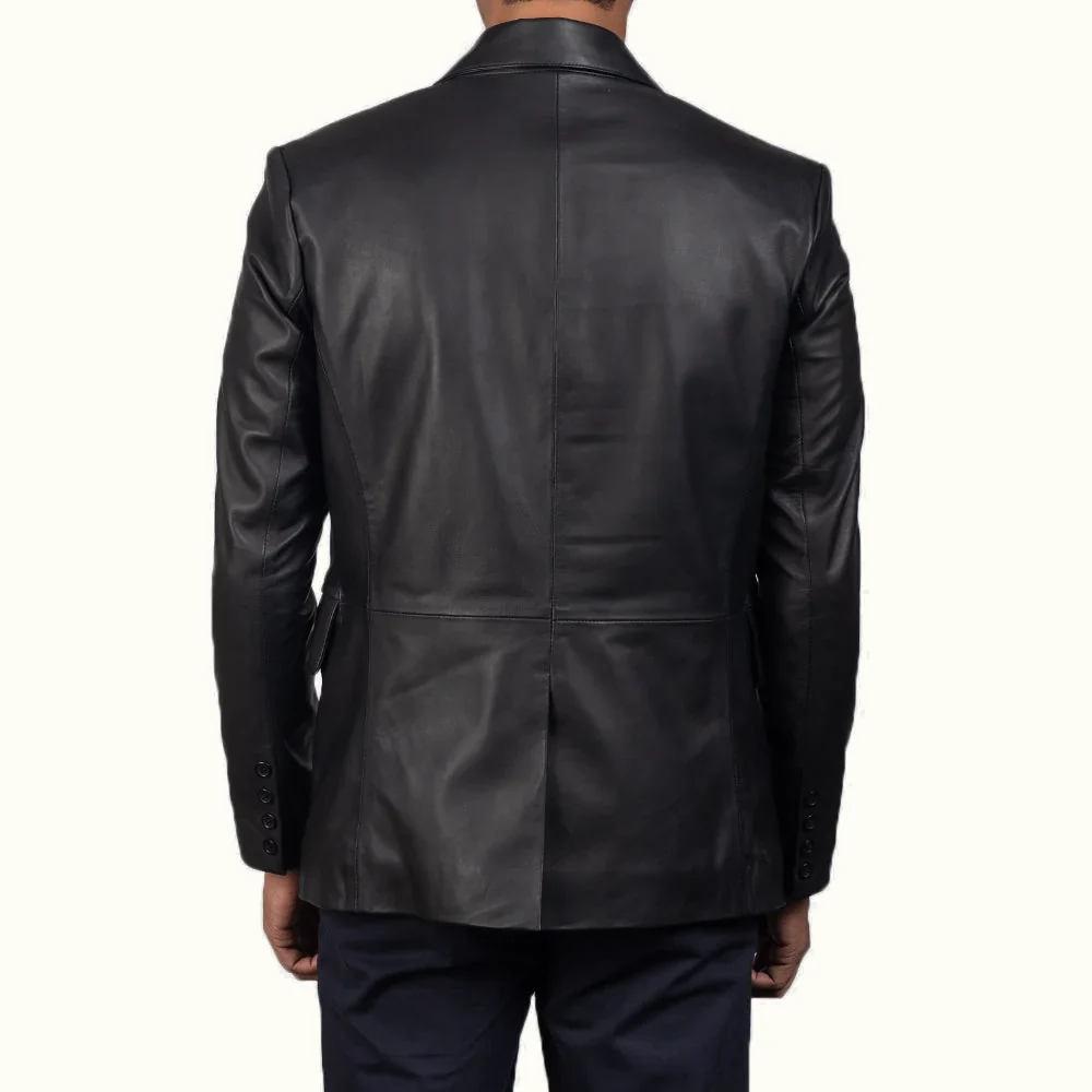 Schwarzer Lederblazer Herren Rückansicht