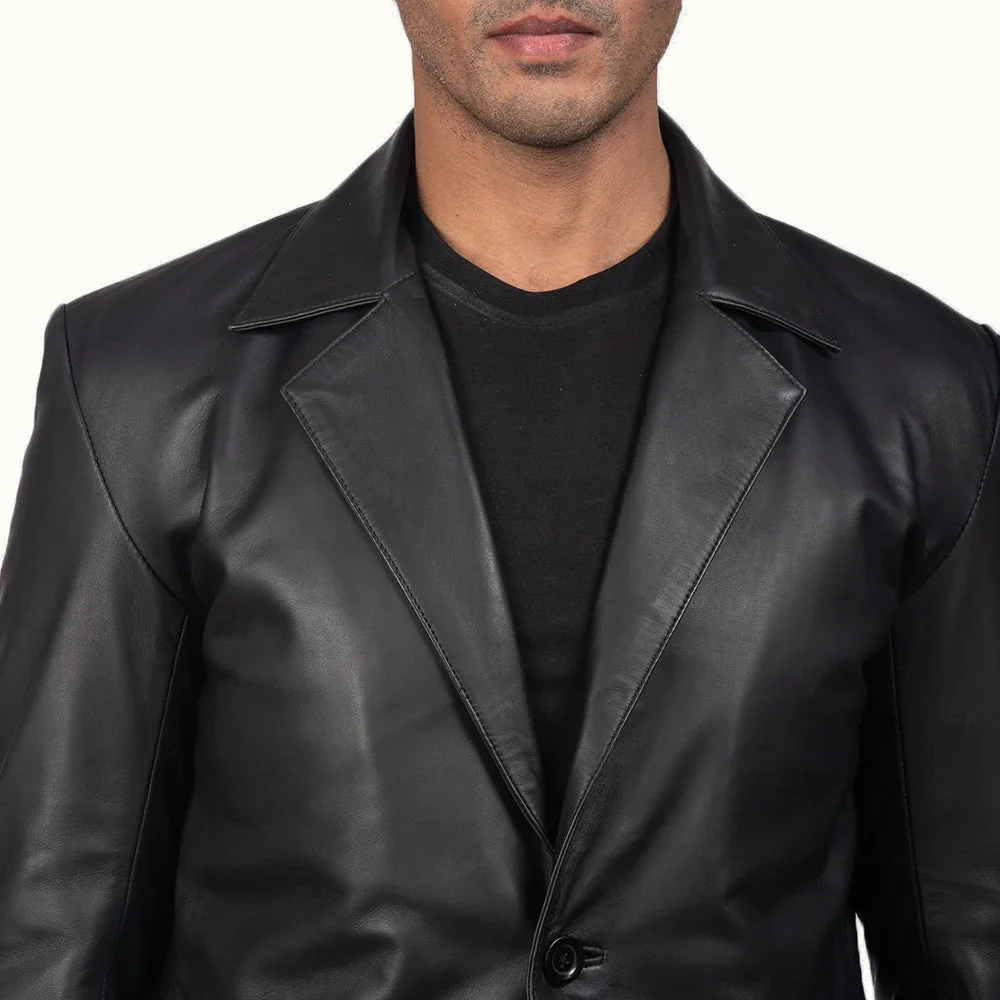 Schwarzer Lederblazer Herren Detailansicht Revers