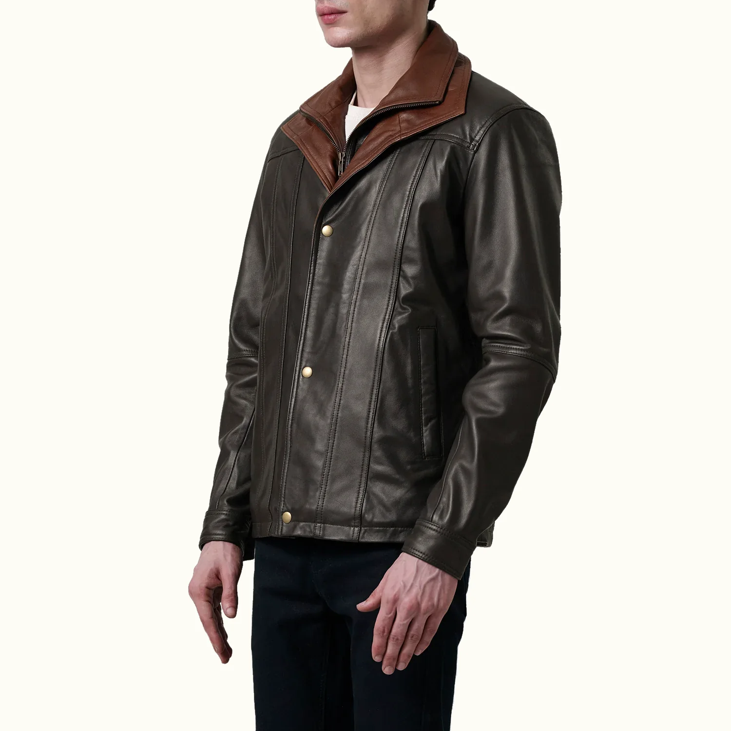 Alden klassische braune Lederjacke Herren in seitlicher Ansicht