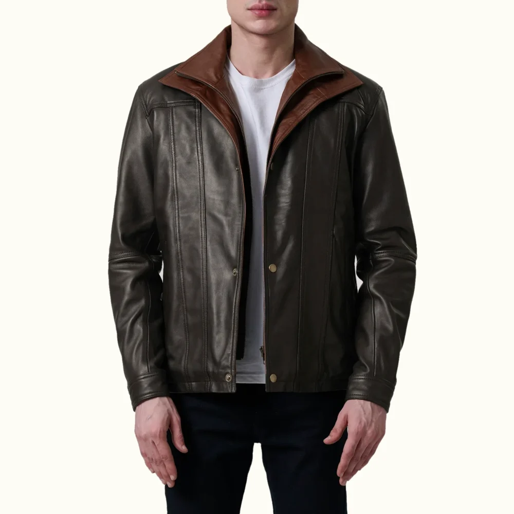 Alden klassische braune Lederjacke Herren aus Schafsleder in Vorderansicht