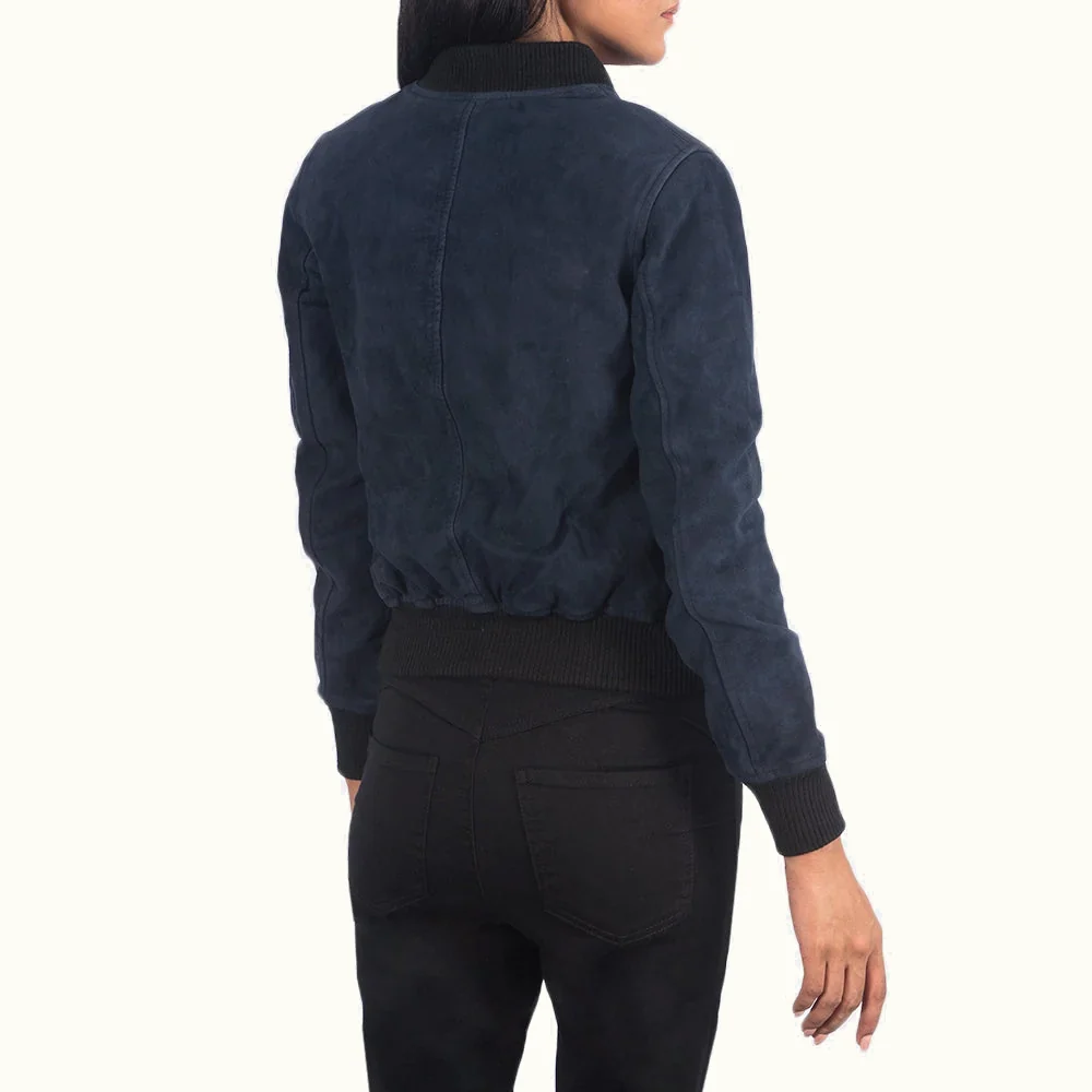 Ava MA-1 blaue Wildleder Bomberjacke für Damen – Rückansicht