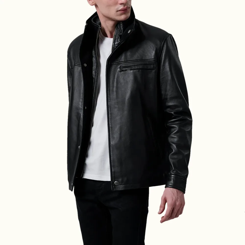 Lübeck schwarze klassische Lederjacke Herren aus Schafsleder in Vorderansicht
