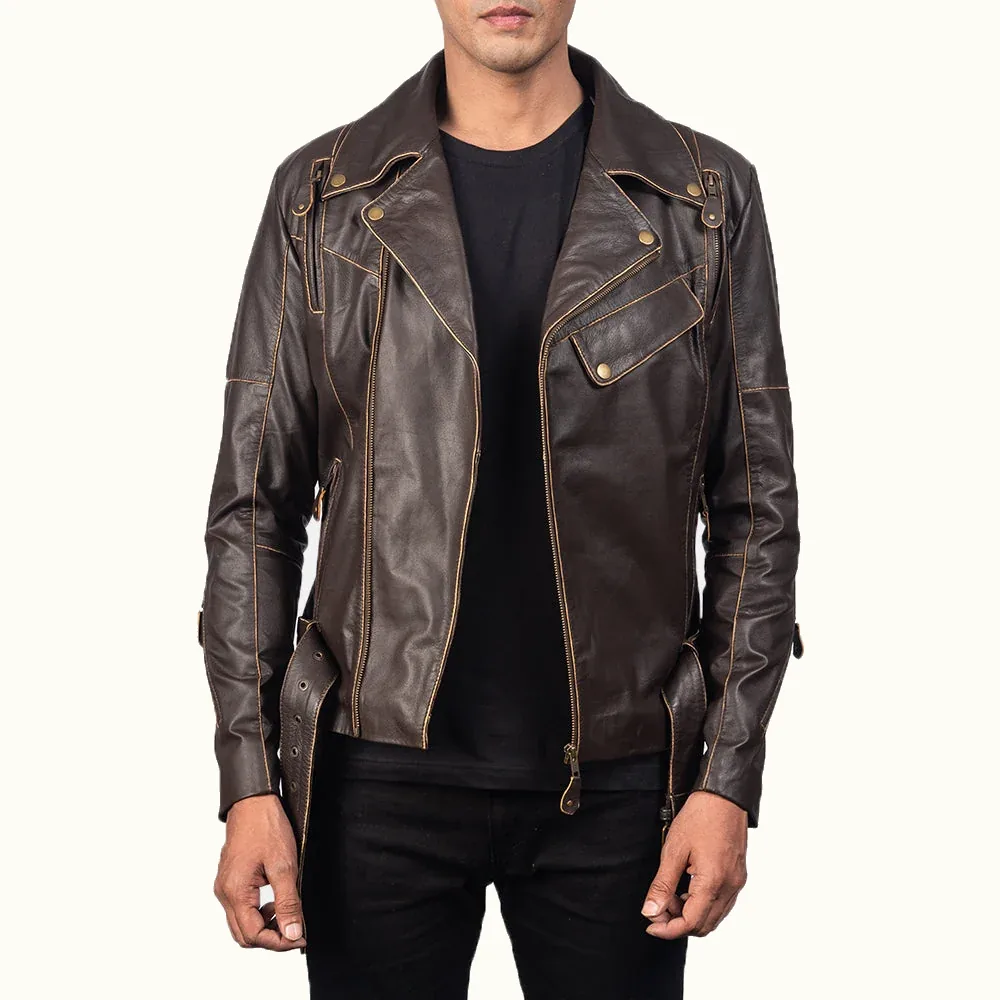 Ragnar used-braune Biker Lederjacke Herren aus Ziegenleder in Vorderansicht