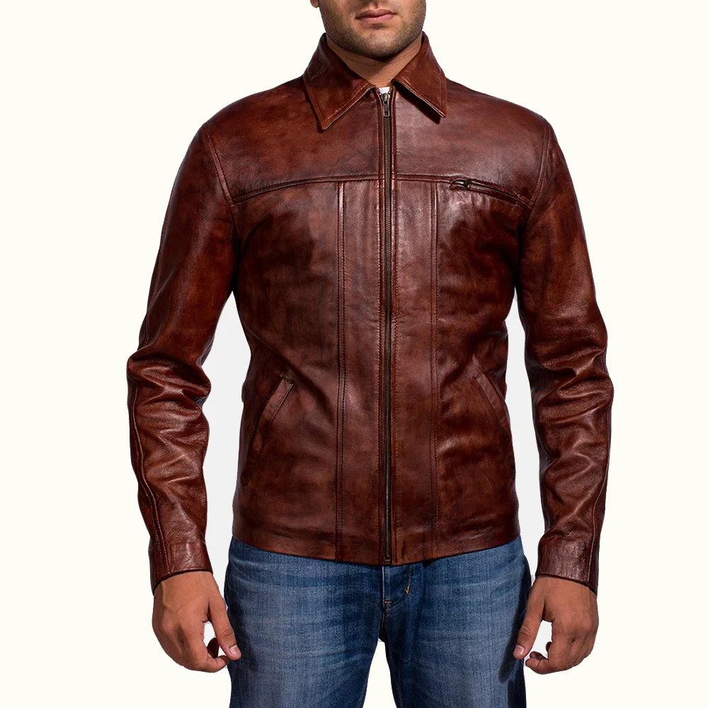 Verona used-braune klassische Lederjacke Herren aus Schafsleder in Vorderansicht